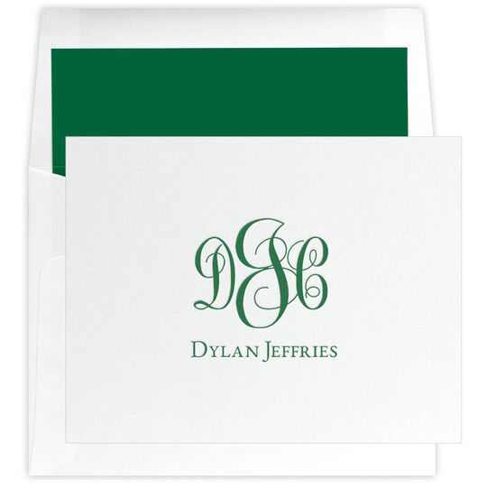 Large Script Monogram Folded Note Cards - Letterpress